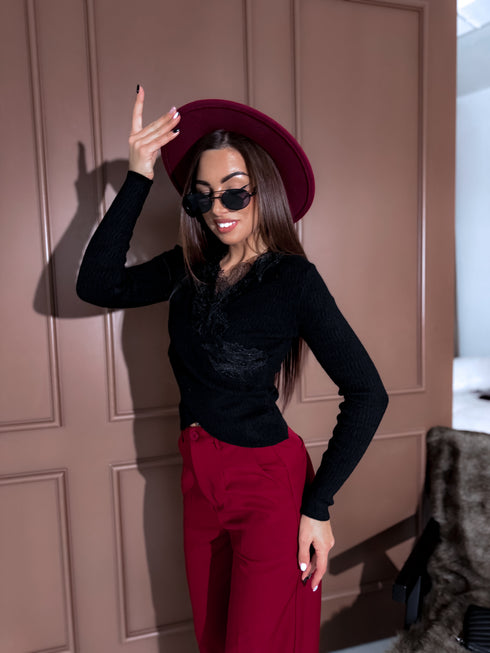 Tops ar mežģīnēm "LUX ROYAL QX586" - MELNS